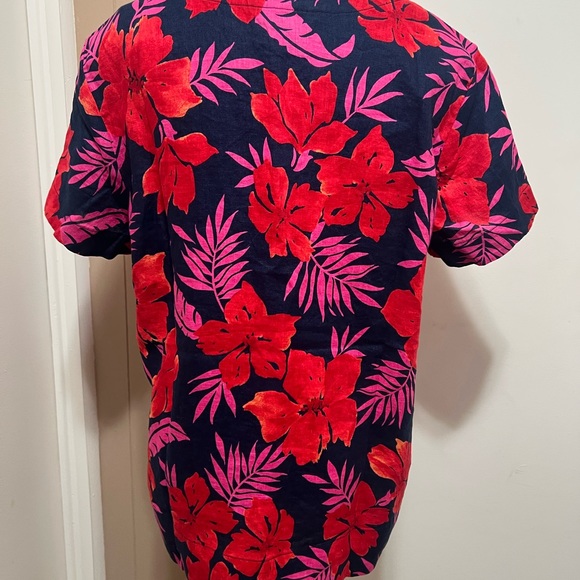 Lands End Hawaiian Shirt Blouse Size M Linen Multicolor Floral Short Sleeve. - Picture 2 of 8